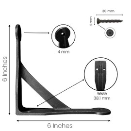 Edenic 2pcs Scaffold Board Gallows Shelf Brackets - 6x6 Inch Cast Iron Heavy Duty Wall Bracket for Shelves with 12 Wall Mounted Screws 30mmx4mm for Kitchen Shelving, Living Room, Outdoor Support