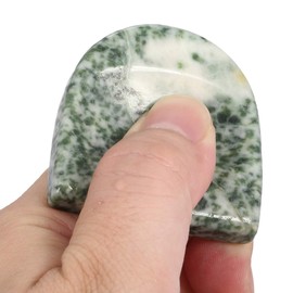 mookaitedecor Pack of 2 Natural Green Spot Jasper Crystal Thumb Worry Stones for Anxiety Stress Relief, Polished Semicircle Pocket Stones Palm Quartz Healing Crystal Gifts for Reiki Chakra Balancing