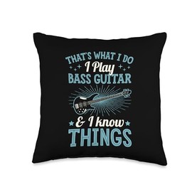 Retro and Vintage Style Bass Guitarist Essentials That's What I Do I Play Bass Guitar and I Know Things Throw Pillow, 16x16, Multicolor