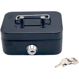 FJmark Mini Safe with Key Purse Money Bank Metal Mini Size (Black)