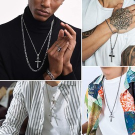 GOLDCHIC JEWELRY Ankh Necklace for Men Women, Stainless Steel Egyptian Cross Pendant Necklaces Egypt Jewellery, Cross Chain Necklace 22"+2" inches