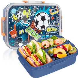 Family essential children's lunch box with cutlery and bag,  suitable for school,  summer gift creativity, school supplies,, 1200ml - cutlery Tableware - Color: Soccer