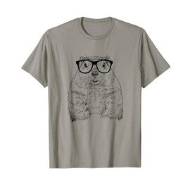 The Pawster Hipster Groundhog in Nerd Glasses Unisex Adults' Grey Cotton Polyester Blend T-Shirt