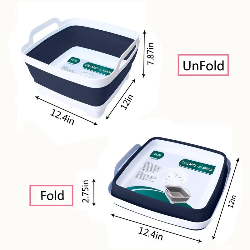 FOSJGO 2.4 Gal(9L) Collapsible Dish Basin with Drain Plug,Space Saving
