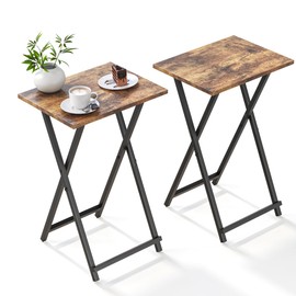 Foldable TV Trays, Small Folding Table, TV Trays Set of 2, TV Dinner Tray, Side Table for Bed, Couch, Portable Easy to Move, Brown