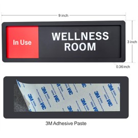 Wellness Room Sign – Privacy In Use / Available Slide Switch Sign, Premium Durable Acrylic Material, Super Strong Self-Adhesive, Quick Installation, Suitable For Your Home And Business ( 9×3 Inches, Black) (Wellness Room)