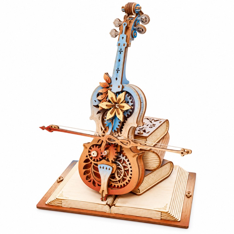 Wooden Cello 3D Puzzle Music Box for DIY Building –
