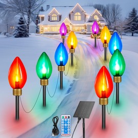 Brightown Solar Super Jumbo Christmas Lights Outdoor - 22FT 10 LED Jumbo C9 Christmas Pathway Lights with Timer,8 Modes, Solar Christmas Outdoor Decorations for Lawn Walkway Outside, Multicolor
