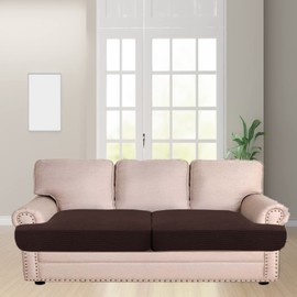 GAMUKAI 2PC Stretch T Cushion Sofa Slipcovers Individually Sofa Cushion Covers for 2 Cushion Loveseat Couch Seat Cushion Covers (2, Brown)