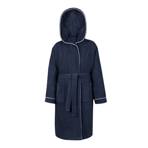 LAYNENBURG Premium Bathrobe for Children and Teenagers with Hood - 100% Cotton - Oeko-Tex Standard 100 - Fluffy Terry Cloth - Sizes 110 to 176, blue