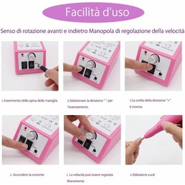 Drill para Uñas, 6 en 1 Torno Eléctrico para Uñas Profesional de 20000 rpm Pulidora para Uñas con 6 Cabezales de Pulido y 6 Bandas de Lijado, Taladro de Uñas con Velocidad Ajustable para Casa y Salón
