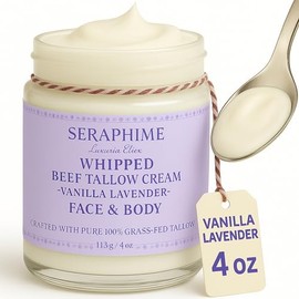 Crema batida de sebo de res (lavanda): sebo de res alimentado con pasto para rostro y cuerpo, crema facial de sebo, bálsamo de sebo batido, humectante