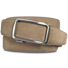 Cowboy Craft Men's Leather Belt Ratchet Belt Genuine Suede Leather Belts For Jeans Dress 1-3/8"(35mm) Wide (Taupe, 32/34)