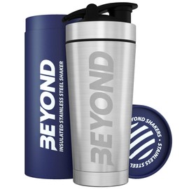 Beyond Fitness Premium Insulated Stainless Steel Protein Mixer Shaker Supplement Bottle - Metal and BPA Free Brushed Steel