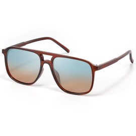 Foliful Retro Classic Aviator Square Sunglasses for Women Men 70s Vintage Trendy Double Bridge Oversized Polarized Sunglasses (C2-Brown Frame Green Gradient Brown)