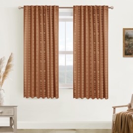 Black Out Room Darkening Curtains 63 Inch Long for Bedroom Windows 2 Panel Set,Colorful Boho Chic Farmhouse Retro Hippie Terracotta Printed Pretty Blackout Curtains 63 Inch Length for Living Room