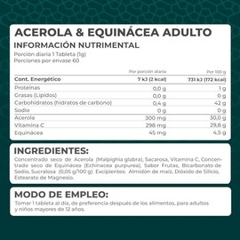 PRONAT | Acerola y Equinácea, Suplemento Alimenticio, con 298 mg de Vitamina C, 60 tabletas de 1000 mg