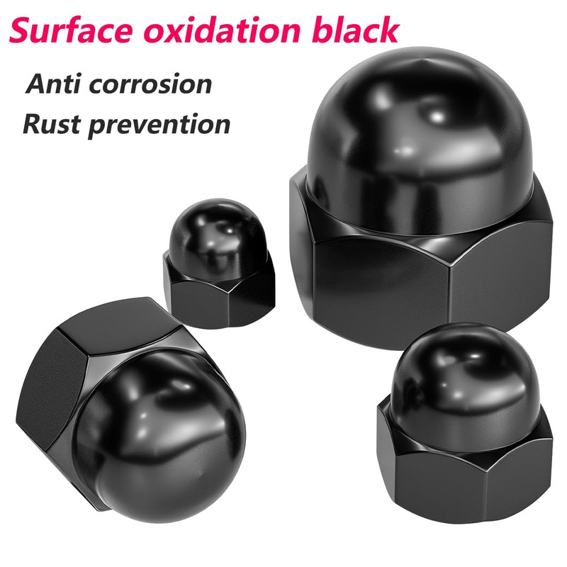 Qrity 20 Pcs Acorn Cap Nuts, M3 Black Carbon Steel