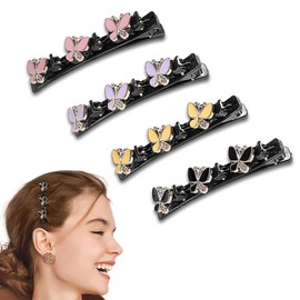 Vroxdrez Pack of 4 Five Leaf Clover Hair Clips, 2025 Hair Clips with Butterfly, Crystal Hair Accessories for Women, Braided Hair Clip for Girls, for Stylish Hairstyles (#3)