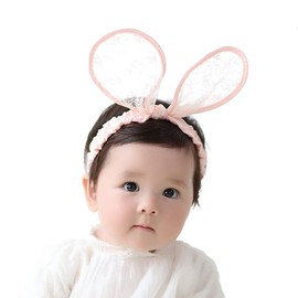 2-Pack Easter Bunny Headbands Rabbit Ears Lace Elastic Bow - Cute Stretch Hairbands for Baby Girls , Newborn,Toddler and Children (2 Colors), Black & Peach, 1 Count (Pack of 2)