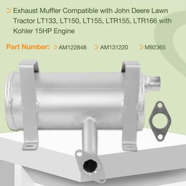 Exhaust Muffler Compatible with John Deere Lawn Tractor LT133 LT150 LT155 LTR155 LTR166 with Kohler 15HP Engine, Replace#- AM122848 AM131220