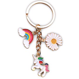 Aavedge Flower Keychain, Enamel Unicorn Key Chains Women Cute, Colorful Rainbow Unique Gift Keychains for Women, Girls, Kids & Teens. Keyrings for Thanksgiving, Christmas & Birthdays