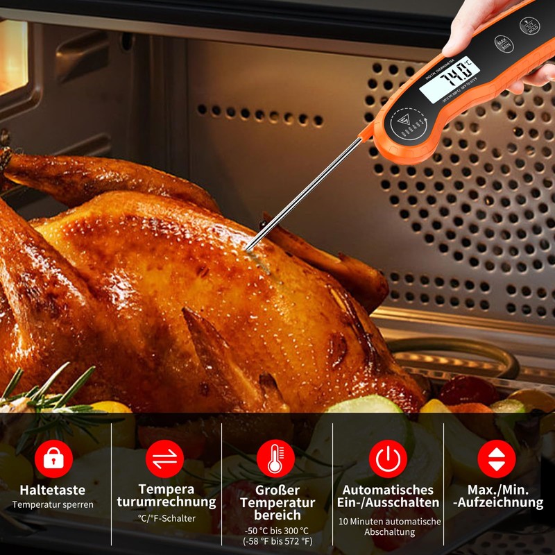 DOQAUS Meat Thermometer Accuracy ±0.5°C, 3s Reading, Roasting Thermometer, Grill