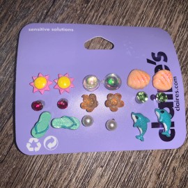 Claire’s 9 pairs sun flip flop dolphin pearl flower Beach Summer earrings Set