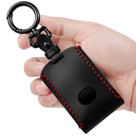 Tukellen for Mazda Leather Key Fob Cover with Keychain Compatible with 3 6 CX-5, CX-30, CX-9,4-Buttons Smart Remote, Genuine Leather Key case-Black(Red line)