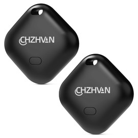 CHZHVAN Key Finder, Wallet Tracker Works with Apple Find My (iOS only), Replaceable Battery, Water-Resistant, Bluetooth Item Finder for Bags, Luggage, Pets & Backpack, 2 Pack Black