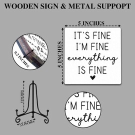 Funny Desk Decor, It's Fine I'm Fine Everything Is Fine Wooden Sign with Stand, Cute Desk Cubicle Accessories, Desk Decor for Women, Funny Signs for Office Bedroom Desk Decoration Shelf-A02