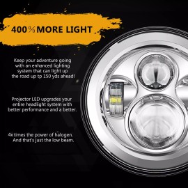 usparts888 2PCS Fit for Chevy II/Nova 1969-1979 7" Round Chrome LED Headlights Hi/Lo Beam