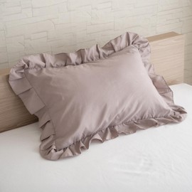 Sylphies Pillow Cover, Ruffle, 17.7 x 25.6 inches (45 x 65 cm), 1 Pillowcase, Cute, Stylish, Soft, Plain, Nordic, Cute, Mature Cute, White (Brown (Washed), 17.7 x 25.6 inches (45 x 65 cm)