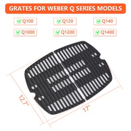 7644 Grill Grates for Weber Q100, Q1000, Q1200, Q120, Q1400, 516001, 516002, 50060001, 51010001, 51060001, Baby Q Cast Iron Grill Parts-2 Pack
