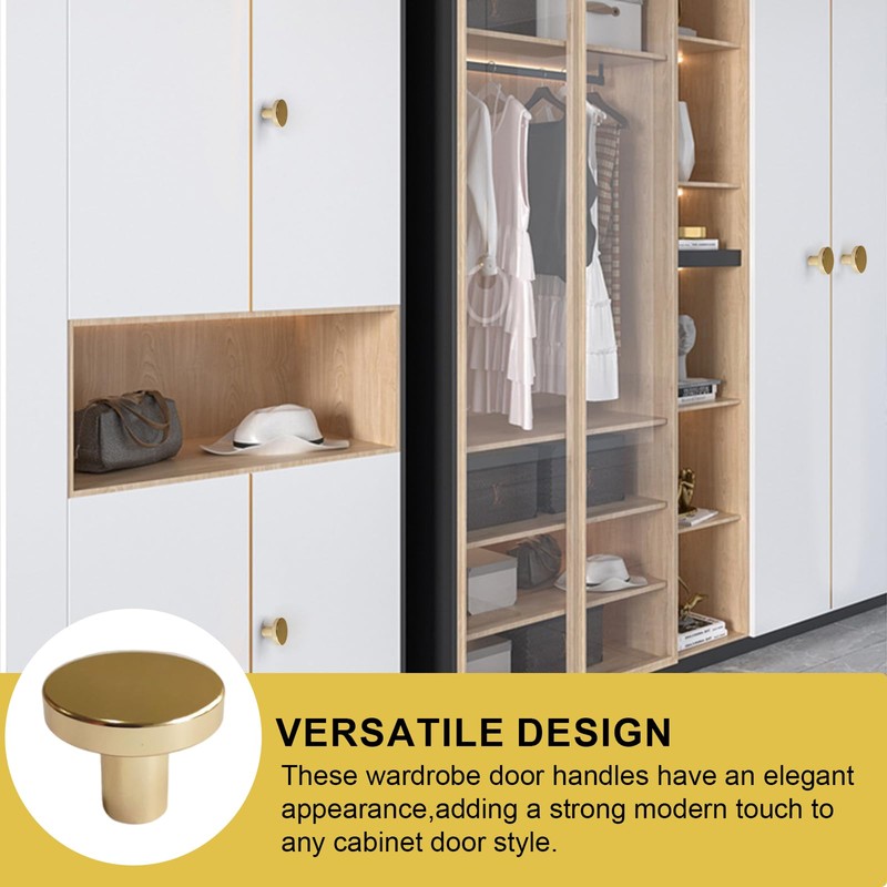DALAETUS 5 Pcs Brass Round Cabinet Knobs, Single Hole Cupboard