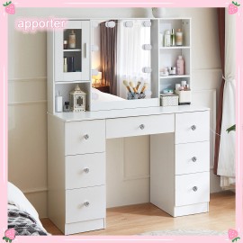 Yamissi Makeup Vanity Set Large LED Lighted Mirror Dressing Table Desk w/ 7 Drawers US