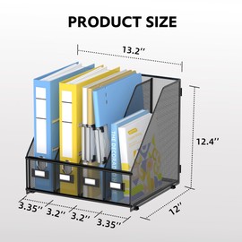 4 Vertical Compartments Magazine File Holder, Metal Binder Organizer, Black