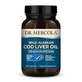 Dr. Mercola Cod Liver Oil, 1,300 mg Per Serving, 30 Servings (60 Capsules), Dietary Supplement, Supports Brain, Bone and Joint Health, Non-GMO, MSC Ce