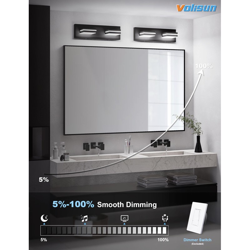 VOLISUN Modern Bathroom Vanity Light Fixtures (2-Light, 15.5-Inch), 5CCT Dimmable
