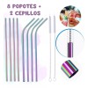 Veraly Set 8 Popotes Acero Inox Ecológicos Lavables Colores 30oz