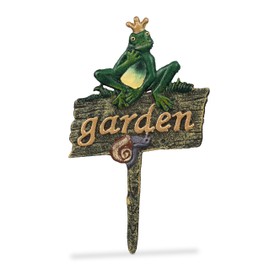 Relaxdays Cast Iron Garden Stake with Garden Lettering, Frog King & Snail, H x W 27.5 x 15.5 cm, Multi-Coloured