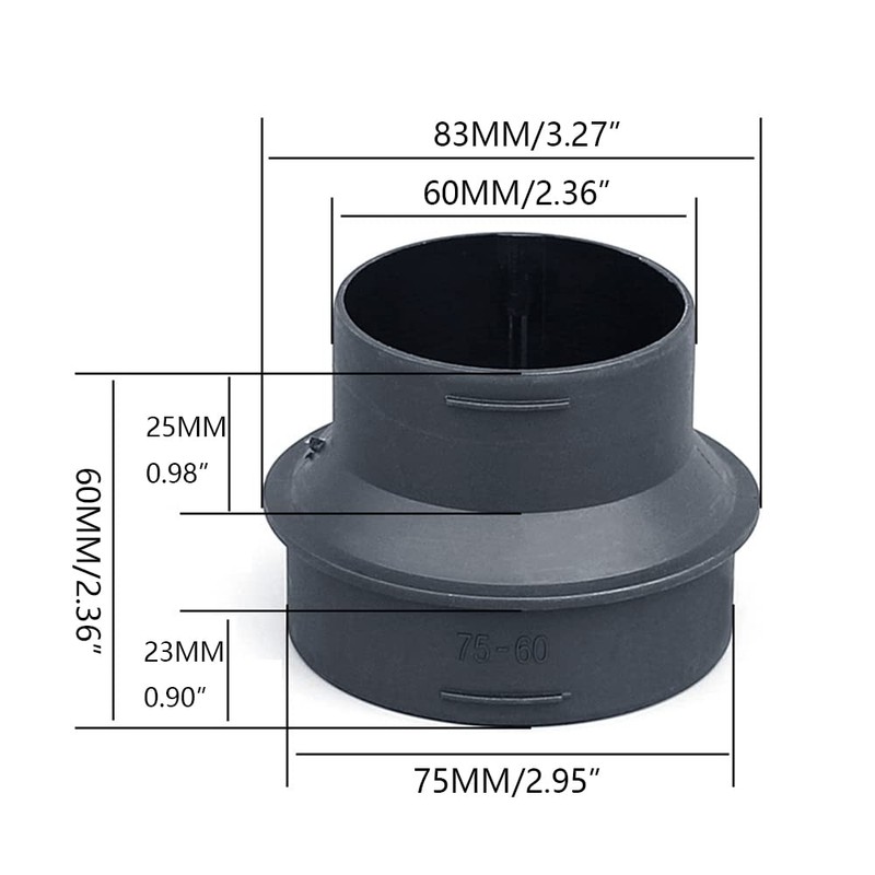 60MM to 75MM Heating Pipe Adapter, Baceyong Heater Ducting Adaptor