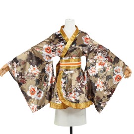 Women's Japanese Kimono Costume Traditional Geisha Short Robe Anime Printed Bathrobe Sleepwear (US, Alpha, One Size, Regular, Regular, White, red and brown)