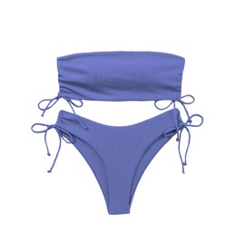Qlarnaweer - Traje de baño para mujer 2025 sin tirantes, conjunto de bikini bandeau de 2 piezas, Azul, Small
