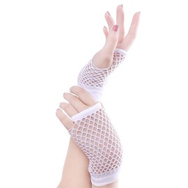 SamHeng Short Fishnet Gloves, 1 Pair White Pierced Nylon Fingerless Mesh Gloves Funky Retro Elegant Stretchy Opera Evening Party 1920s Gloves for 80s Party Dance Disco Costume Parties Supplies