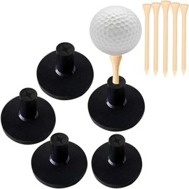 ENERKEEN Rubber Golf Tees for Mats, Driving Range Tee, 5 Pack Golf Rubber Tee Holder Set Indoor Outdoor - Black