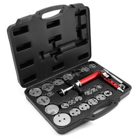 QWORK 24-Piece Pneumatic Brake Caliper Tool Set with Case – Compatible with American, European, Japanese Vehicles, Includes Rewind Tool, Adapters, Brake Caliper Wind Back Tool Professional Brake Tool