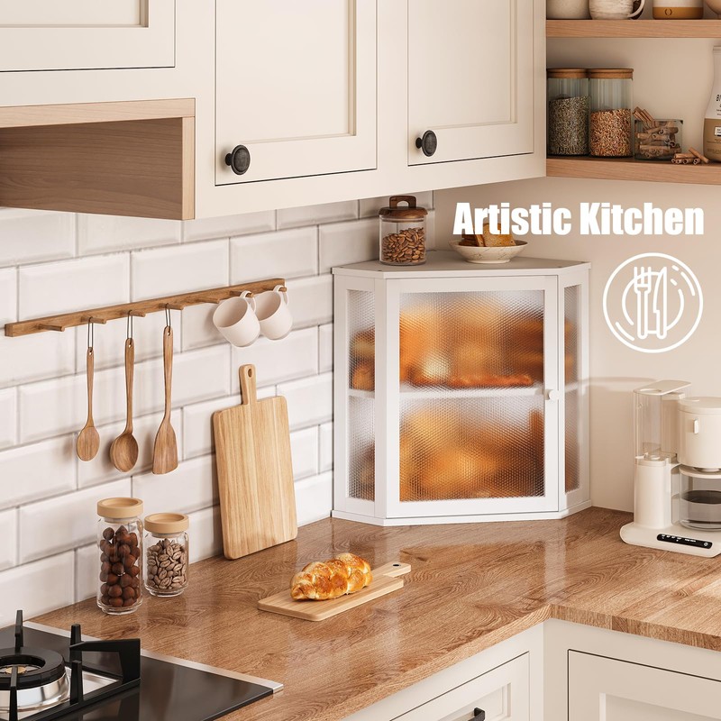 Furshus Corner Bread Box for Kitchen Countertop,Bread Storage for Homemade