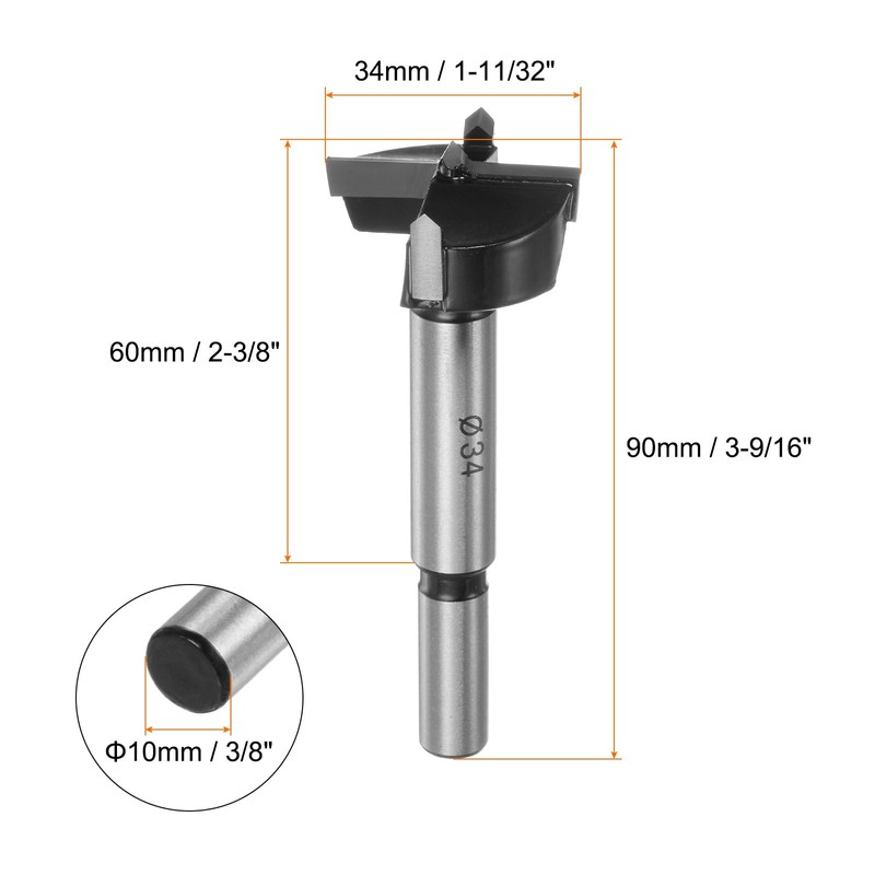 HARFINGTON Forstner Drill Bit 34mm (1-11/32") Tungsten Carbide Wood Forstner