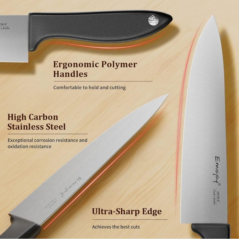 Knife Set 15-Piece Kitchen Knife Set with Sharpener Wooden Block